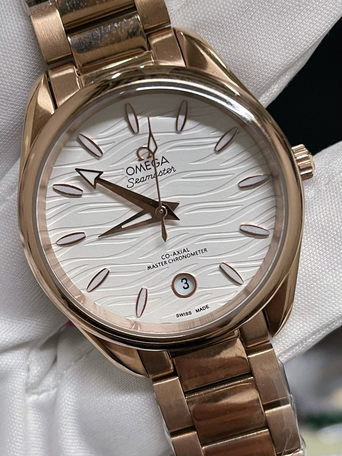 Omega Rose Gold-Tone White Dial Watch — front