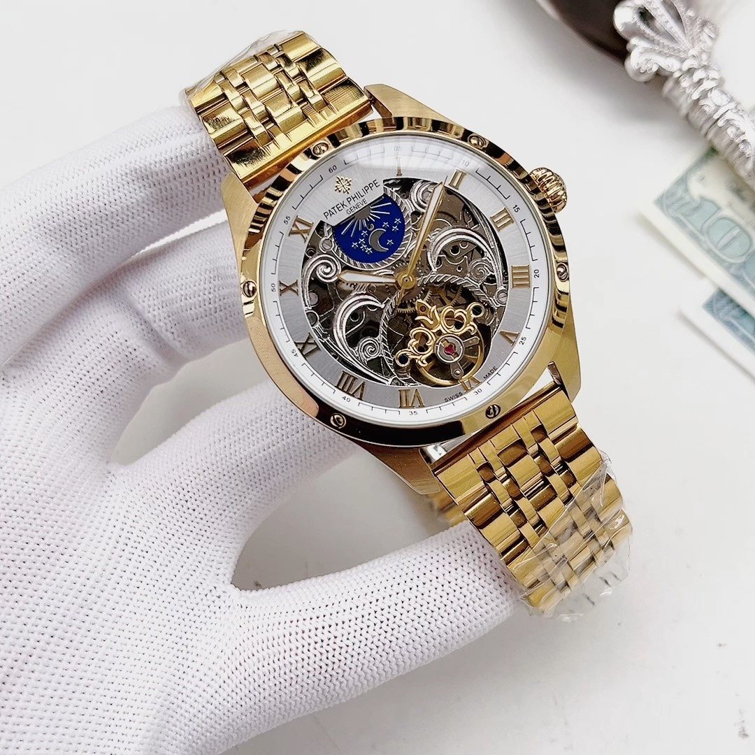 Patek Philippe Gold Tone Skeleton Dial Watch — hero